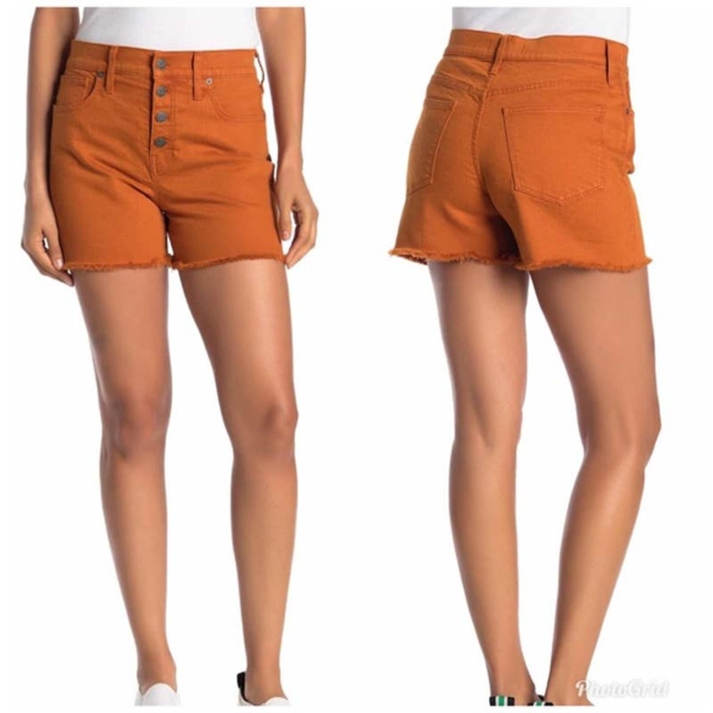 madewell | high rise denim shorts button front burnt orange 32
